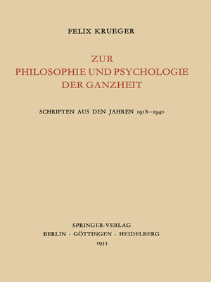 cover image of Zur Philosophie und Psychologie der Ganzheit